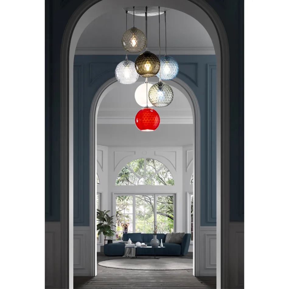 7 Lights Chandelier in Hand Blown Venice Glass - Bubbles Balloton Viadurini