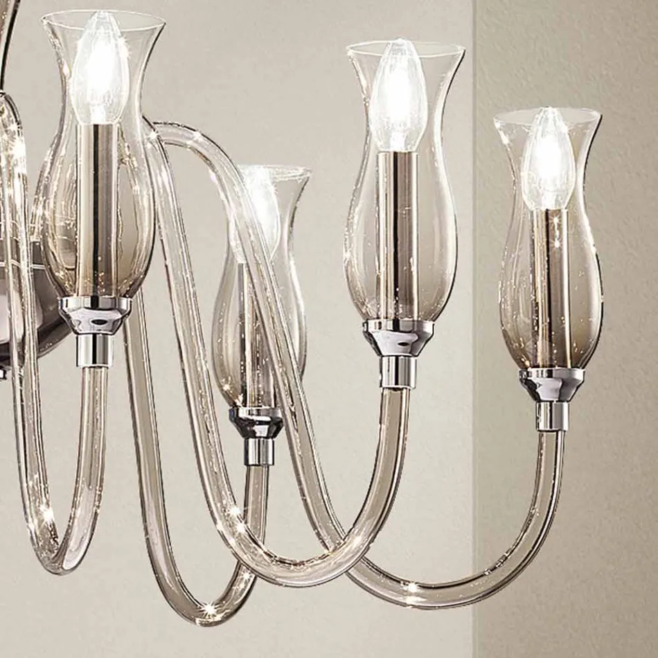 Artisan 8-Light Chandelier in Smoked Venetian Glass Made in Italy - Vittoria Viadurini