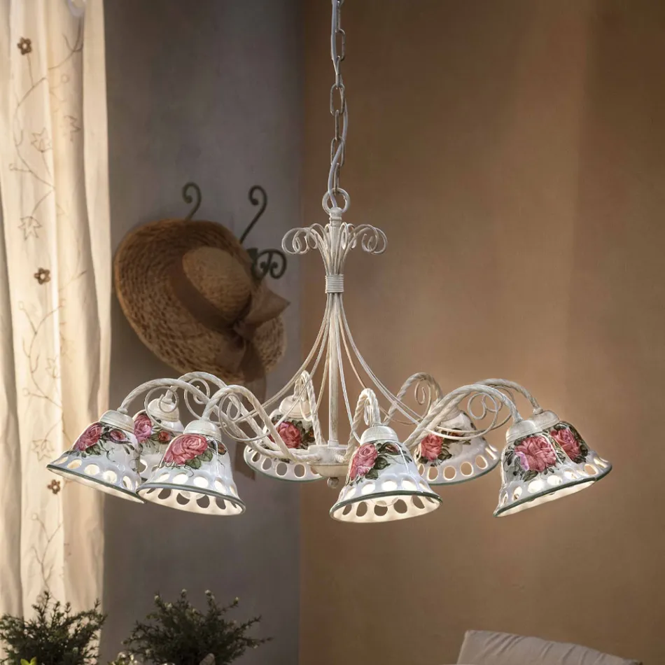 Handmade Ceramic 8 Lights Chandelier with Passanastri - Naples Viadurini