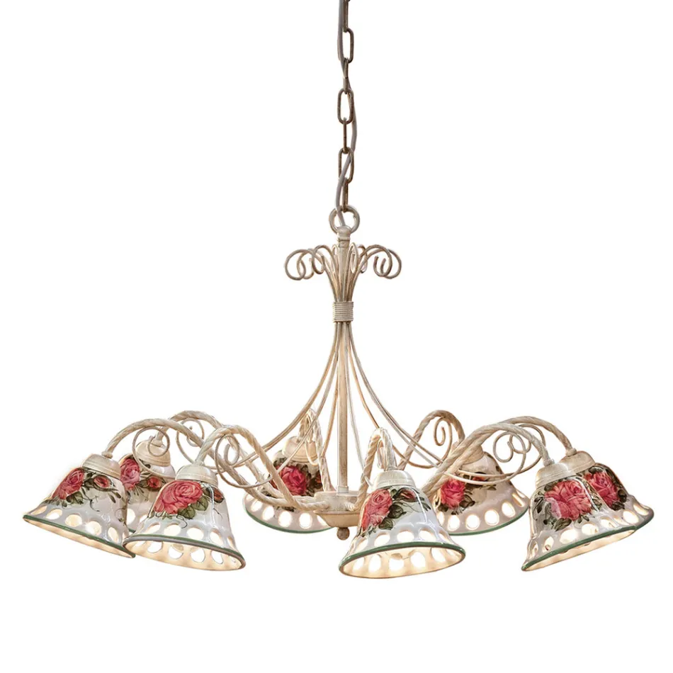 Handmade Ceramic 8 Lights Chandelier with Passanastri - Naples Viadurini