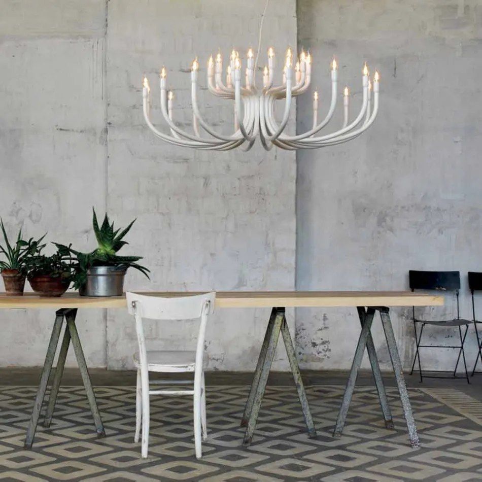 Suspension Chandelier with 16 or 32 Lights in White or Black Aluminum - Alviso Viadurini