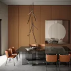 Suspension Chandelier with Single Rosette in Wood Made in Italy - Orlov Viadurini