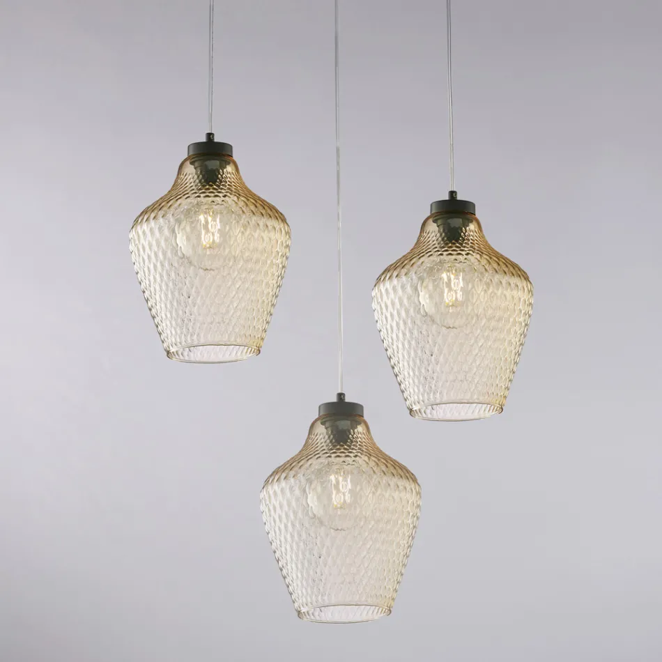 Alnitak 3-Light Black Glass Metal Pendant Light Viadurini