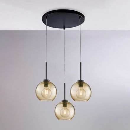 3-Light Black Glass Metal Pendant Light - Betelgeuse Viadurini