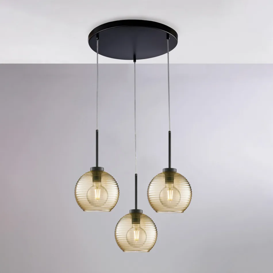 3-Light Black Glass Metal Pendant Light - Betelgeuse Viadurini