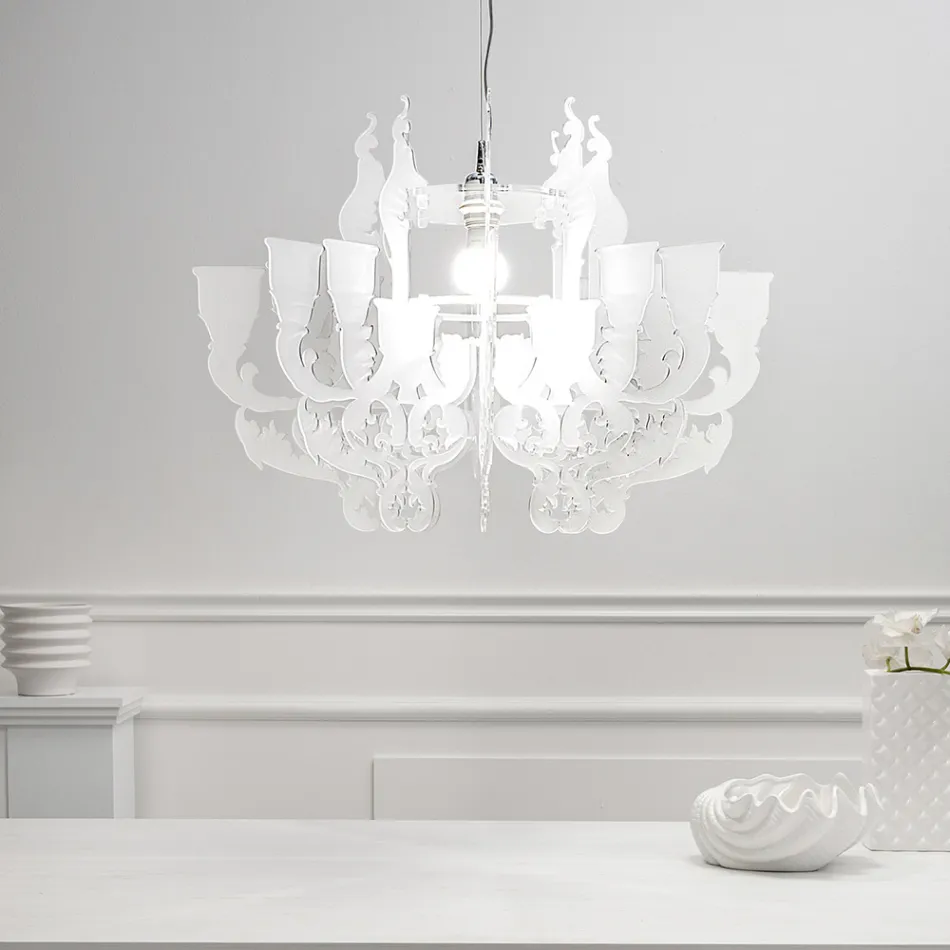 Satin White Plexiglass Pendant Lamp Made in Italy - Gea Viadurini