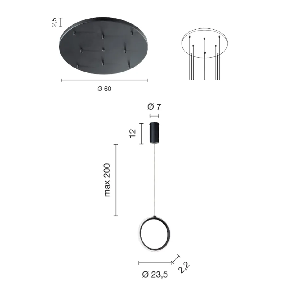 Gold Painted Metal Hanging Chandelier with 8 LED Lights - Cedar Viadurini