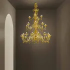 Handcrafted Chandelier with 28 Lights in Venetian Glass and Gold Made in Italy - Regina Viadurini