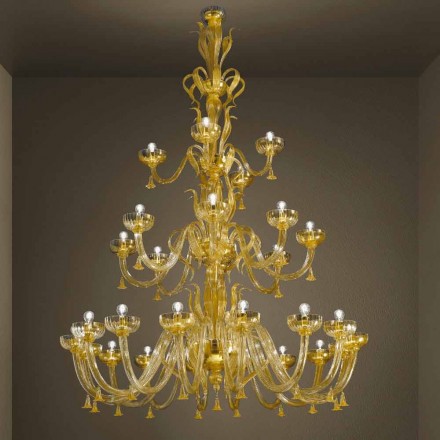 Handcrafted Chandelier with 28 Lights in Venetian Glass and Gold Made in Italy - Regina Viadurini