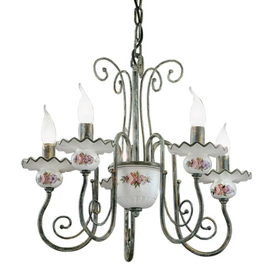 Artisan Ceramic Chandelier with Hand Decor and Antique Brass - Sanremo Viadurini