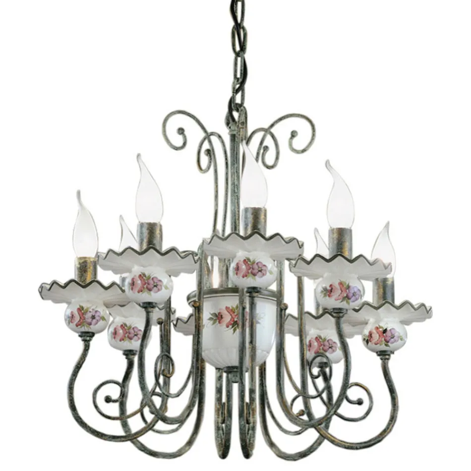 Artisan Ceramic Chandelier with Hand Decor and Antique Brass - Sanremo Viadurini