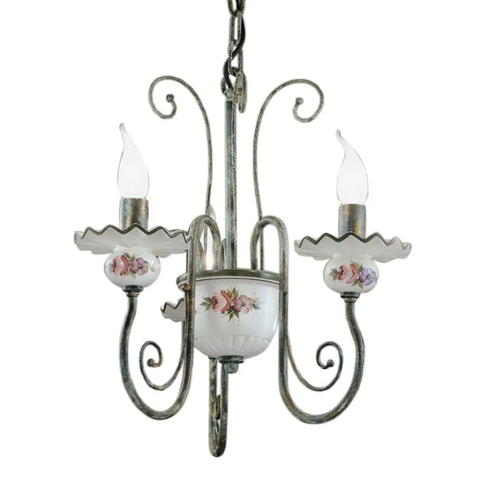 Artisan Ceramic Chandelier with Hand Decor and Antique Brass - Sanremo Viadurini