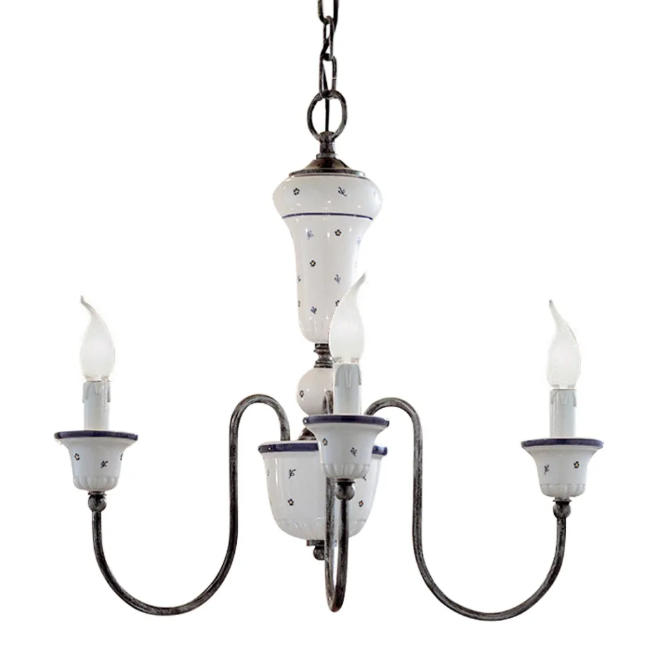 Handcrafted Ceramic and Antique Brass Chandelier - Sanremo Viadurini