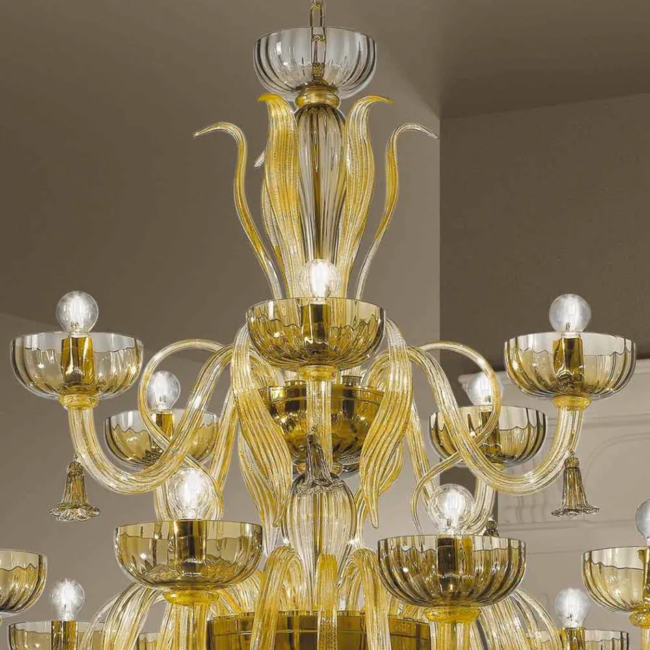 Handcrafted 18 Lights Chandelier in Venice Glass, Made in Italy - Regina Viadurini