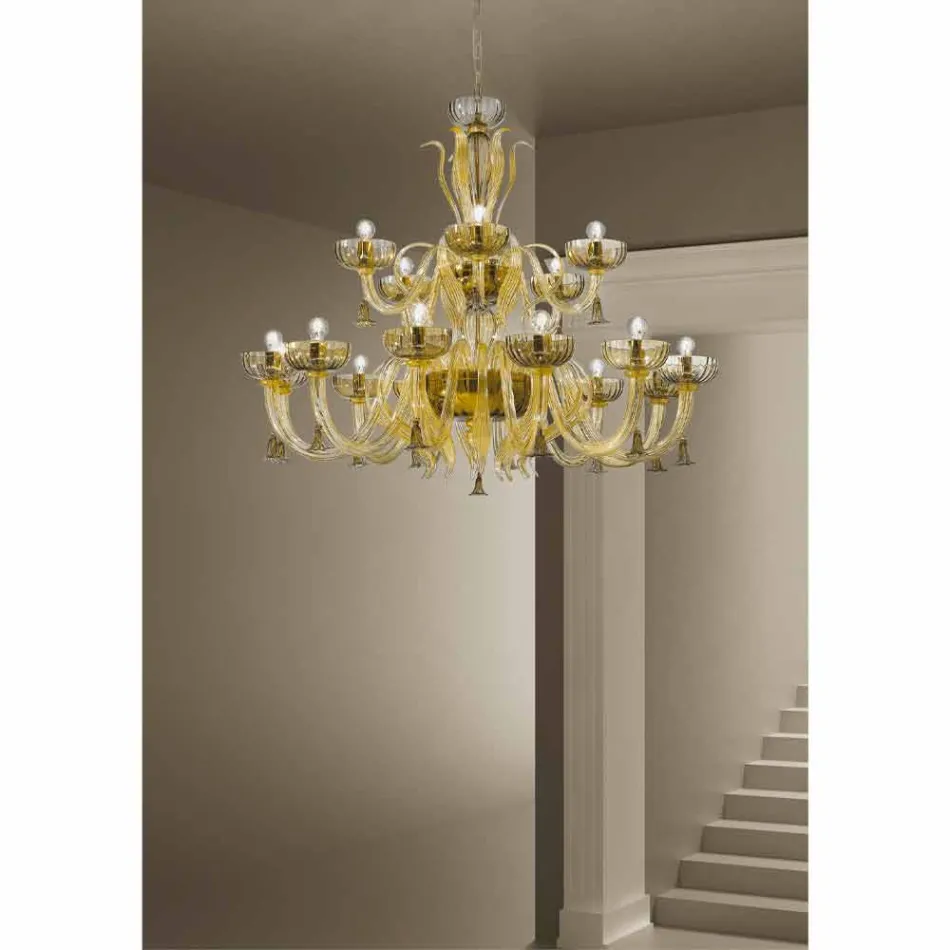 Handcrafted 18 Lights Chandelier in Venice Glass, Made in Italy - Regina Viadurini