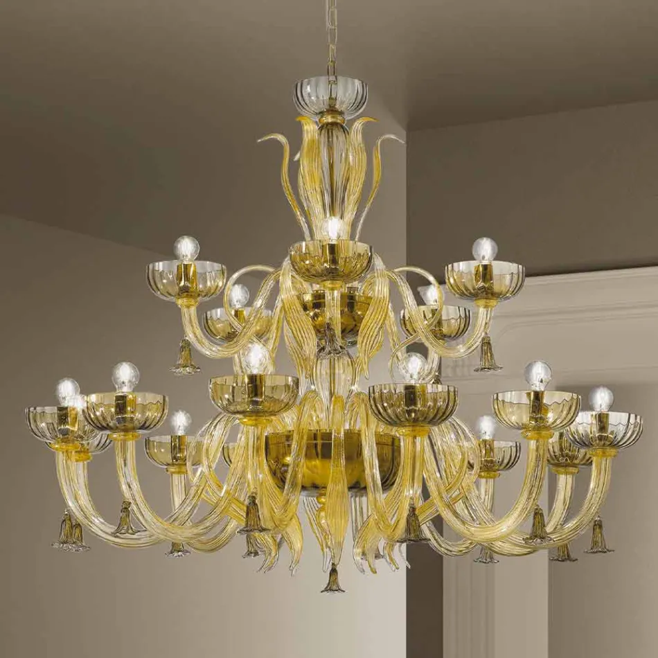 Handcrafted 18 Lights Chandelier in Venice Glass, Made in Italy - Regina Viadurini