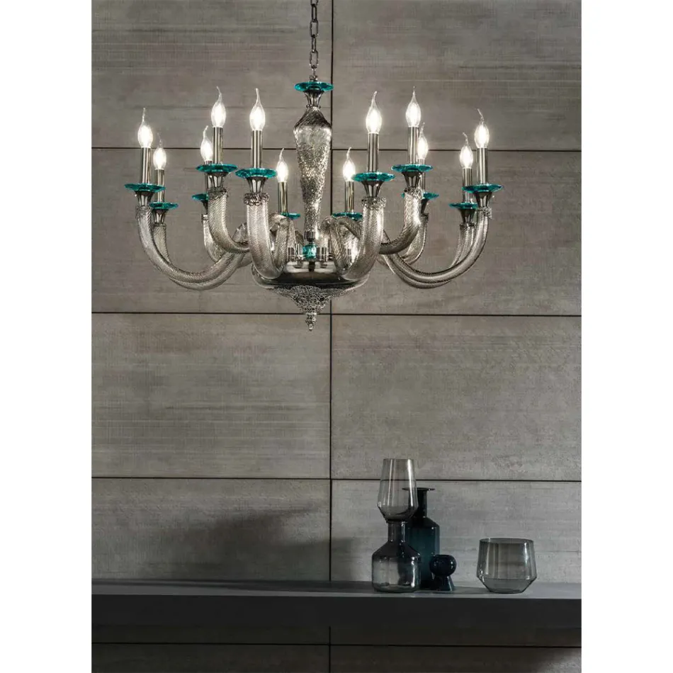 Classic Chandelier 12 Lights in Handcrafted Glass and Crystals - Magrena Viadurini