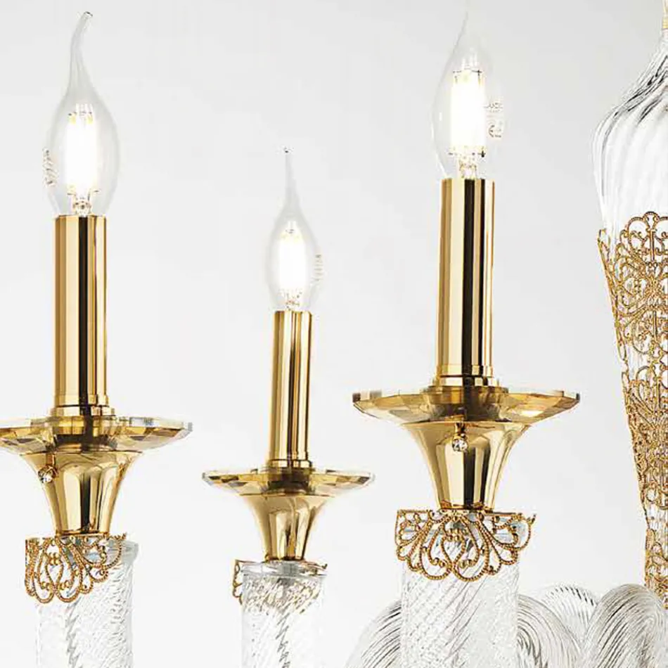 Classic Chandelier 12 Lights in Handcrafted Glass and Crystals - Magrena Viadurini