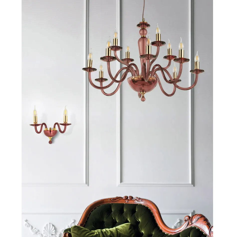 Classic Chandelier 12 Lights in Handmade Italian Glass and Metal - Oliver Viadurini