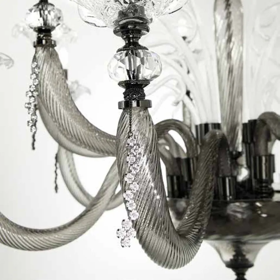 Classic Chandelier 12 Lights Blown Glass Floral Details - Bluminda Viadurini