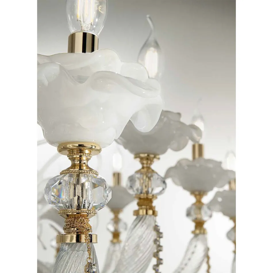 Classic Chandelier 12 Lights Blown Glass Floral Details - Bluminda Viadurini