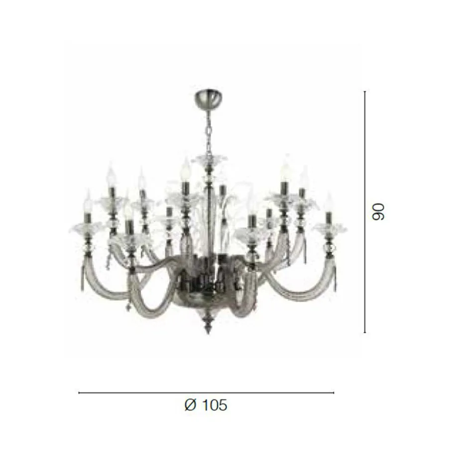 Classic Chandelier 12 Lights Blown Glass Floral Details - Bluminda Viadurini