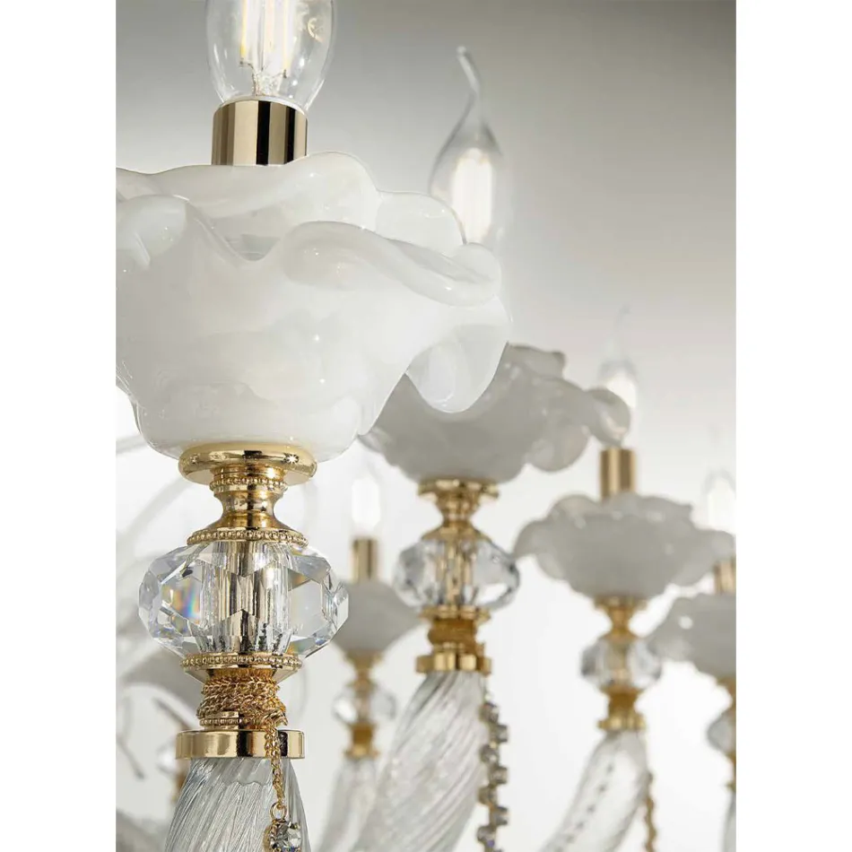 Classic Chandelier 16 Lights Blown Glass Floral Details - Bluminda Viadurini