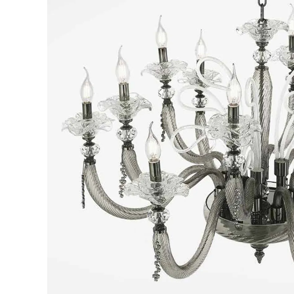 Classic Chandelier 16 Lights Blown Glass Floral Details - Bluminda Viadurini