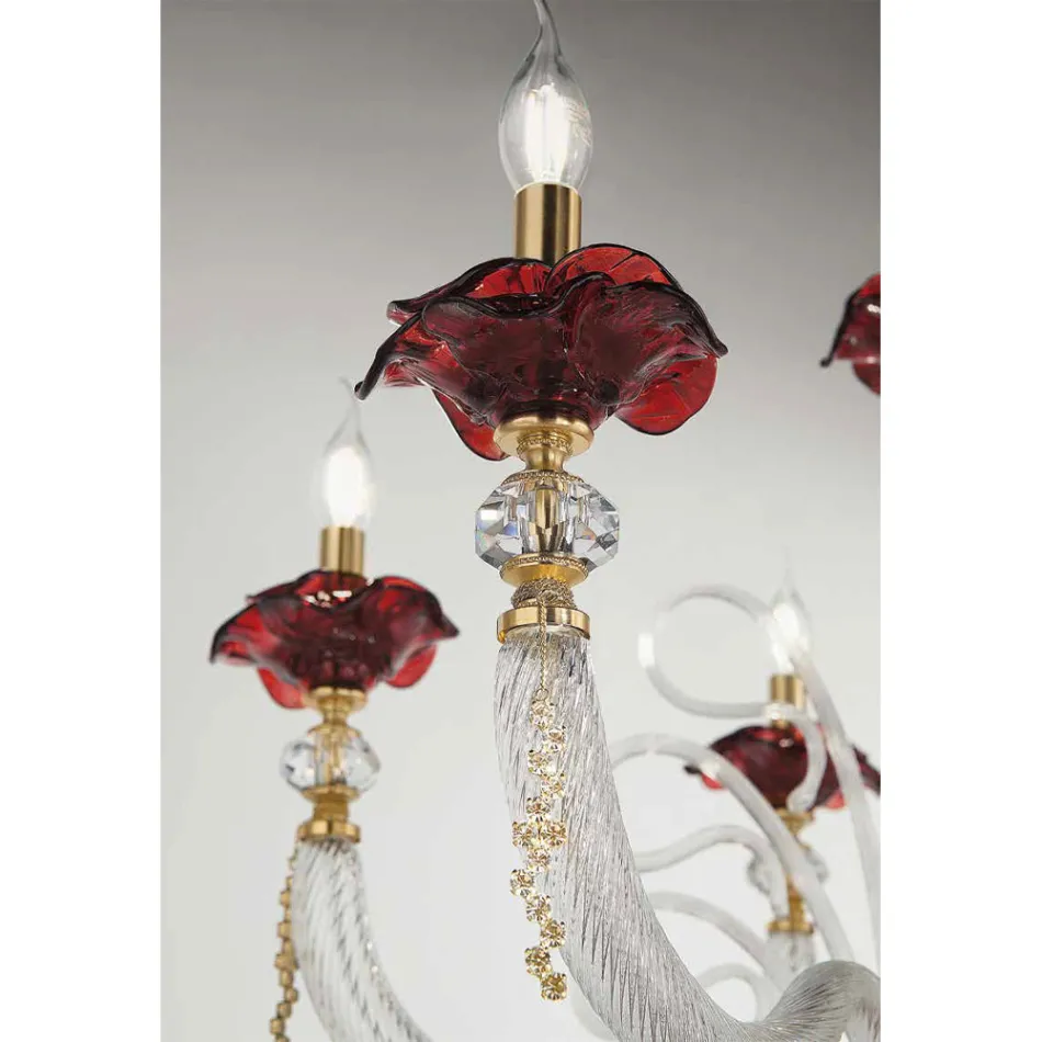 Classic Chandelier 16 Lights Blown Glass Floral Details - Bluminda Viadurini