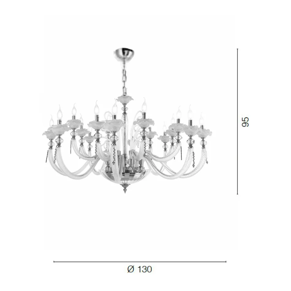 Classic Chandelier 16 Lights Blown Glass Floral Details - Bluminda Viadurini
