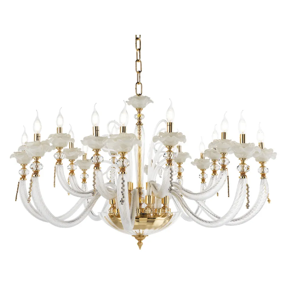 Classic Chandelier 16 Lights Blown Glass Floral Details - Bluminda Viadurini