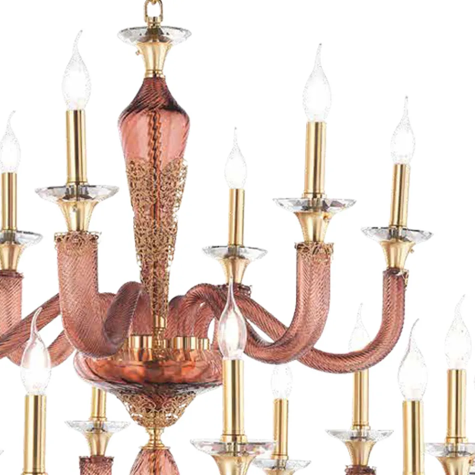 Classic Chandelier 18 Lights in Handcrafted Glass and Crystals - Magrena Viadurini