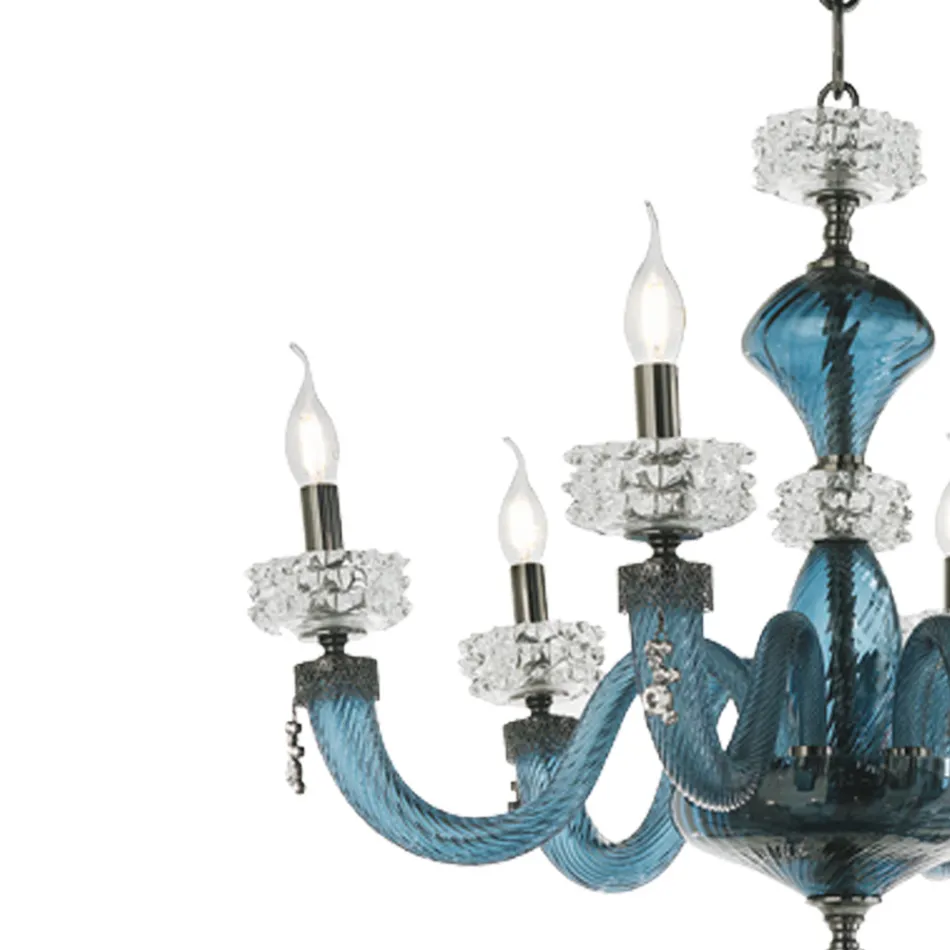 Classic 6 Lights Chandelier in Italian Luxury Handcrafted Glass - Saline Viadurini