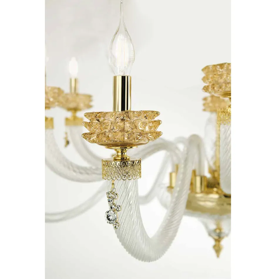 Classic 6 Lights Chandelier in Italian Luxury Handcrafted Glass - Saline Viadurini