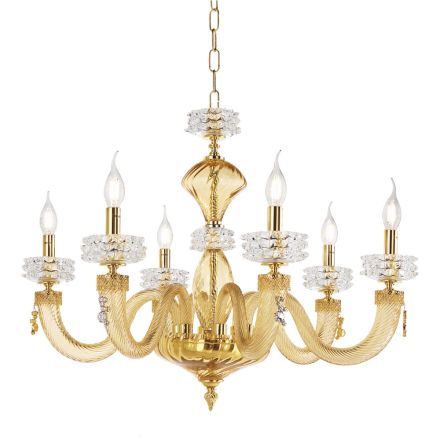 Classic 6 Lights Chandelier in Italian Luxury Handcrafted Glass - Saline Viadurini