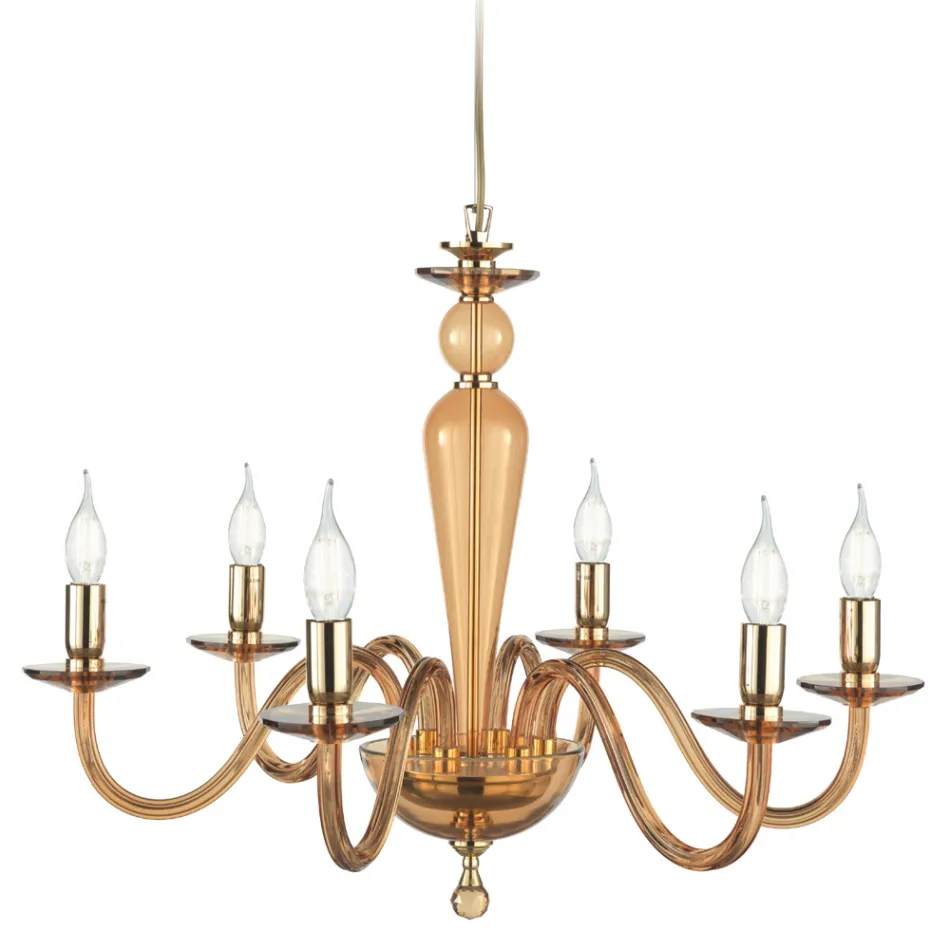 Classic 6 Lights Chandelier in Handmade Italian Glass and Metal - Oliver Viadurini