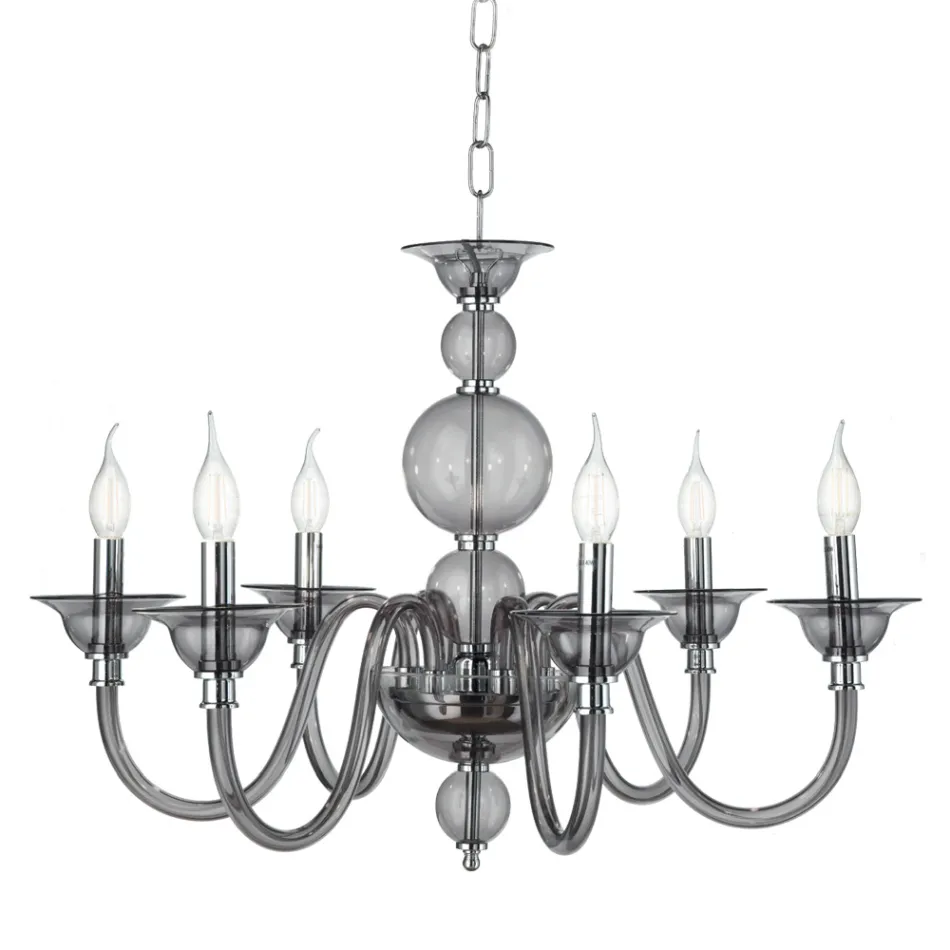 Classic Chandelier 6 Lights Smoked Glass Handmade Italian and Metal - Memore Viadurini
