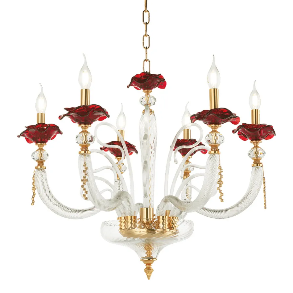 Classic 6 Lights Blown Glass Chandelier Floral Details - Bluminda Viadurini