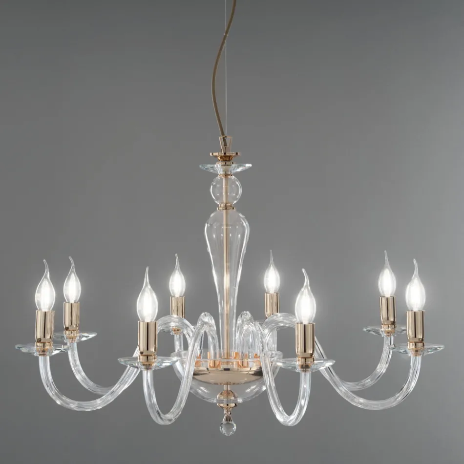 Classic Chandelier 8 Lights in Handmade Italian Glass and Metal - Oliver Viadurini