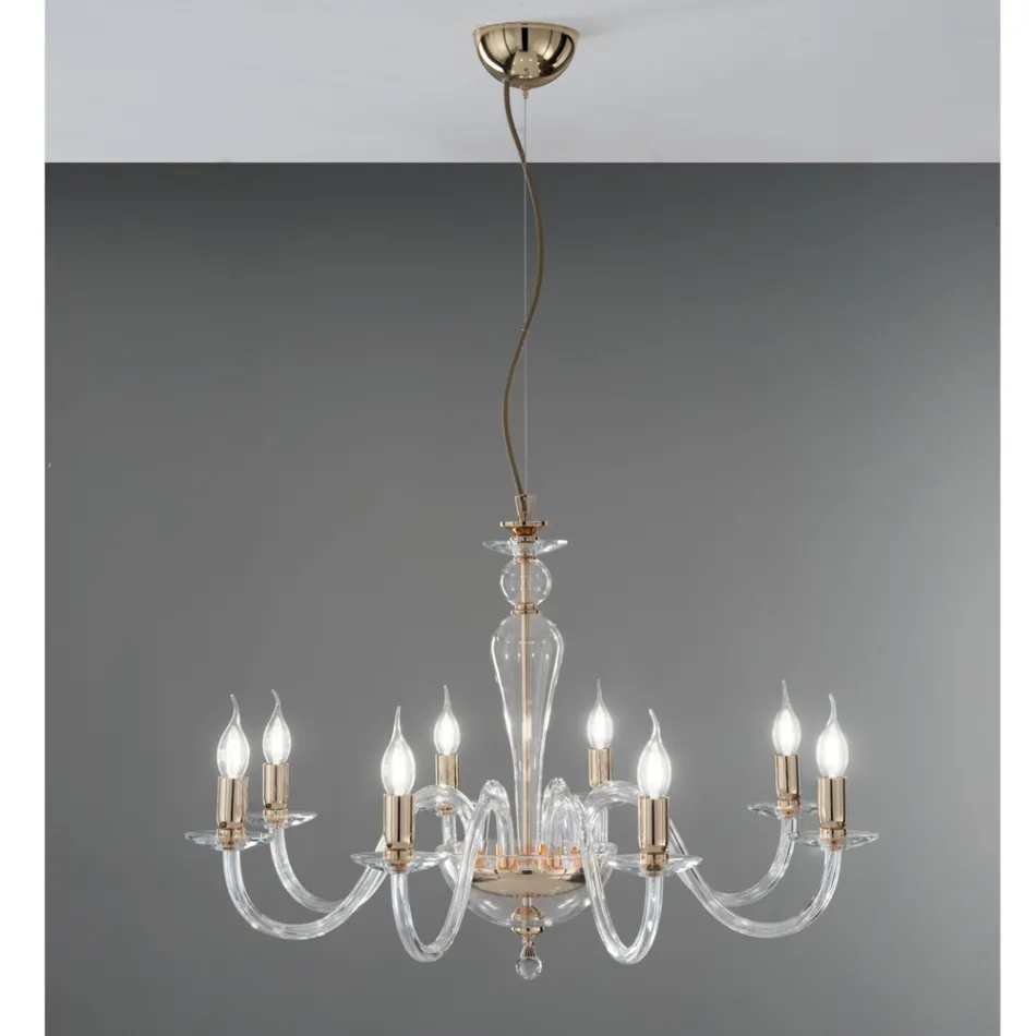 Classic Chandelier 8 Lights in Handmade Italian Glass and Metal - Oliver Viadurini