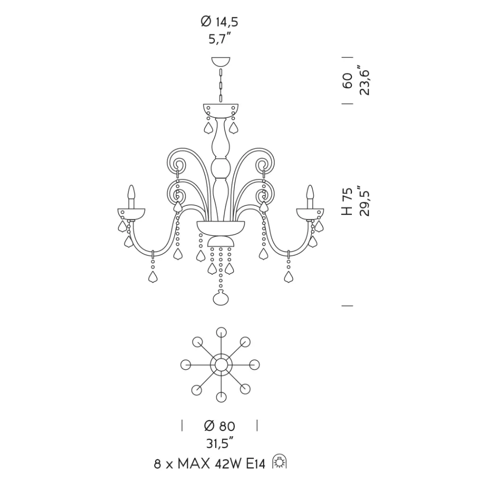 Classic Chandelier 8 Lights in Venetian Glass Made in Italy - Florentine Viadurini
