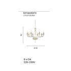 Classic 8 Lights Handmade Glass Rigaton and Metal Chandelier - Fievole Viadurini