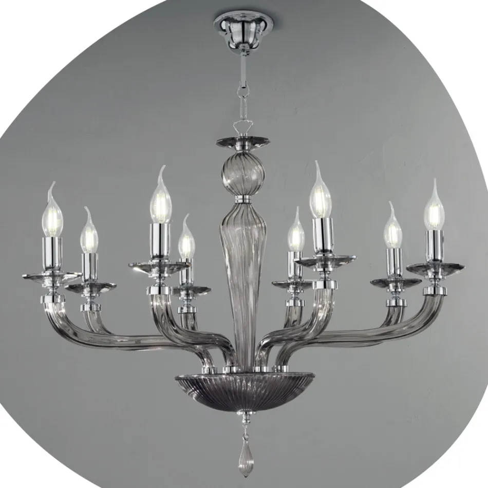 Classic 8 Lights Handmade Glass Rigaton and Metal Chandelier - Fievole Viadurini