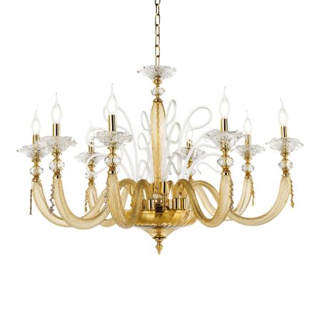 Classic Chandelier 8 Lights Blown Glass Floral Details - Bluminda Viadurini