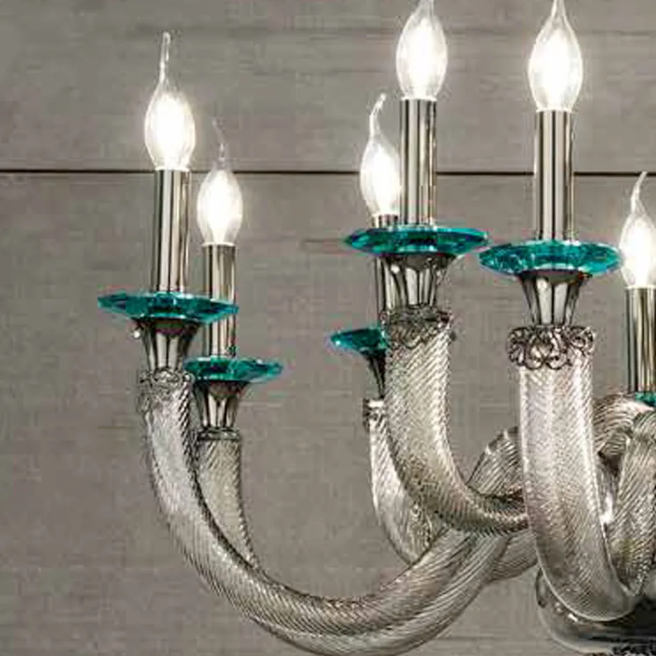 Classic 8 Lights Chandelier in Artisan Glass and Crystals - Magrena Viadurini