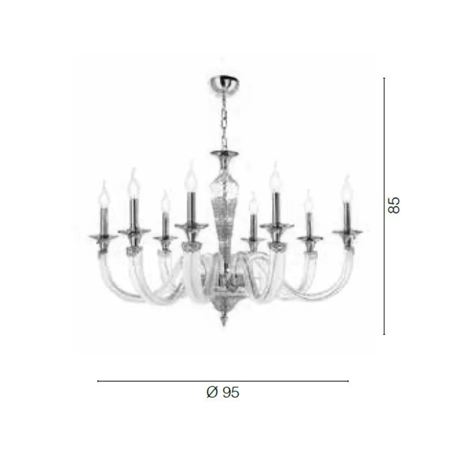 Classic 8 Lights Chandelier in Artisan Glass and Crystals - Magrena Viadurini