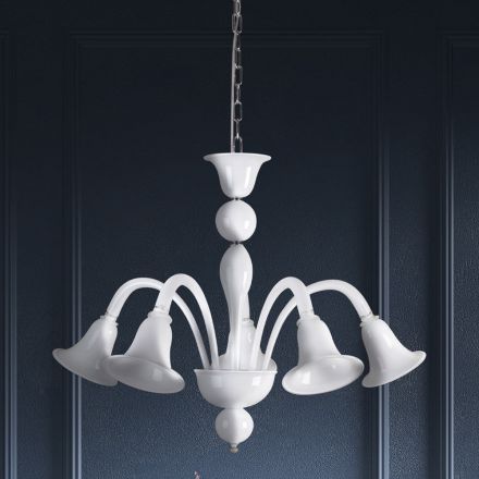 Classic Artisan Chandelier in Blown White Venetian Glass - Elsa Viadurini