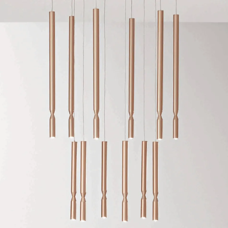 Chandelier with 12 LED Lights in Painted Metal and Adjustable Cables - Larch Viadurini