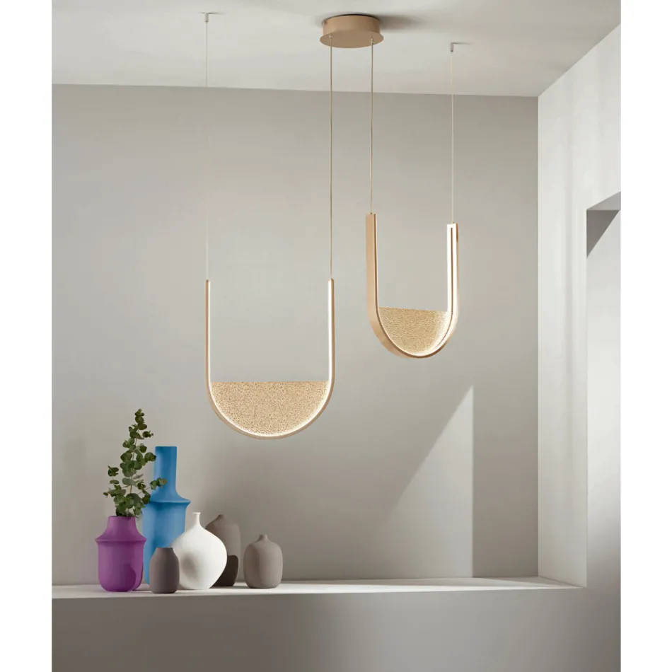 Chandelier with 2 LEDs with Removable Insert in Granulated Glass - Catalpa Viadurini
