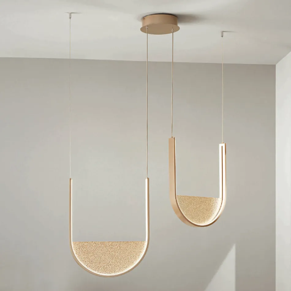 Chandelier with 2 LEDs with Removable Insert in Granulated Glass - Catalpa Viadurini